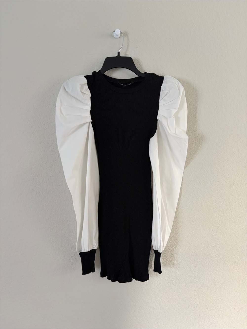 SHEIN Black Mini Dress with White Puff Sleeves Size S